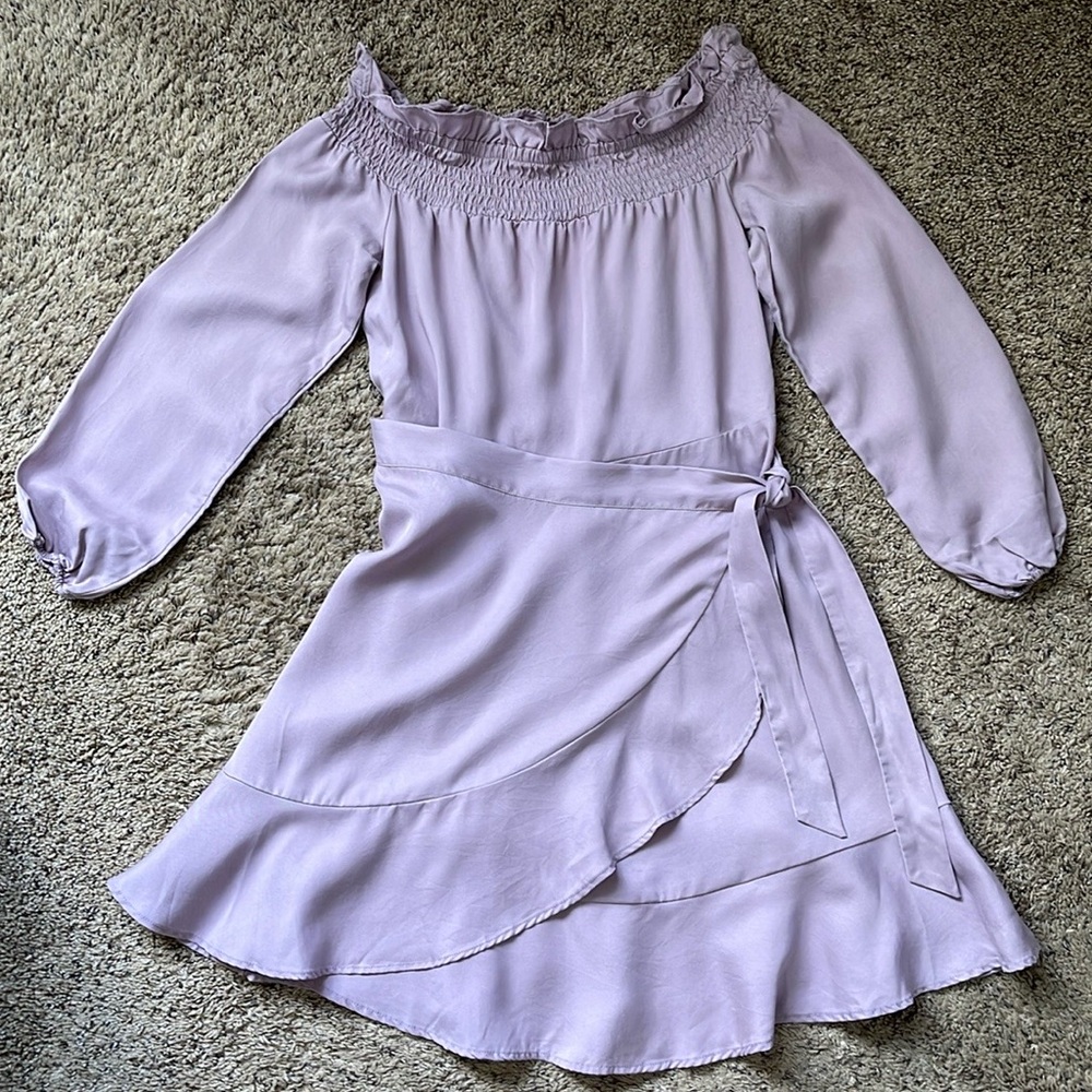 Express Women’s NWT Dusty Lavender Off Shoulder Faux Wrap Dress Size XS